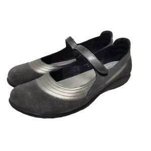 Naot Kirei Womens Shoes Size 11 Gray Metallic Leather Mary Jane Suede Slip On
